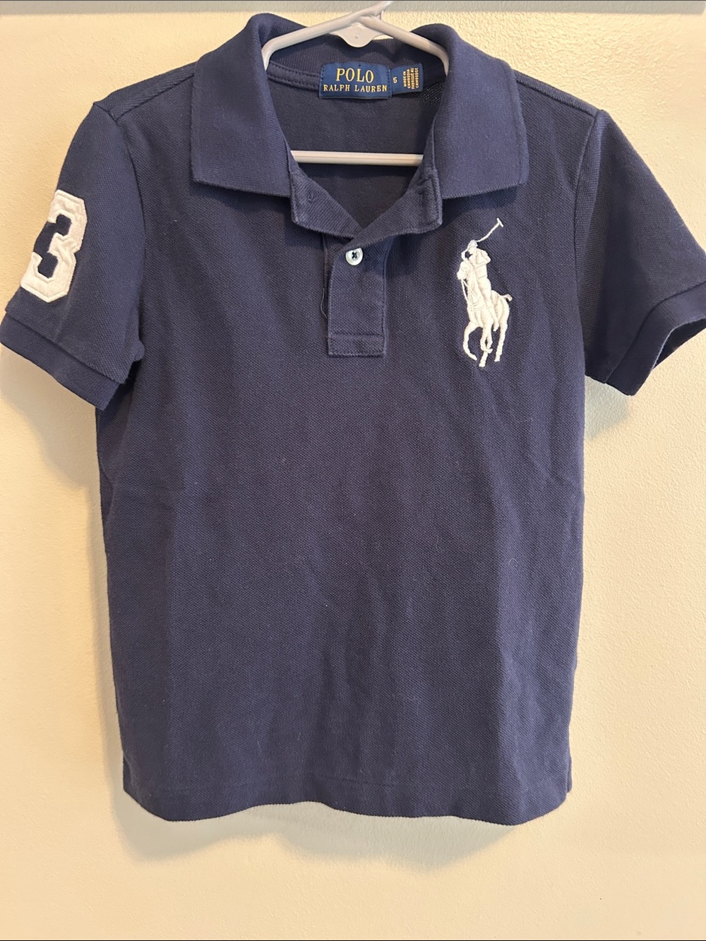Polo Ralph Lauren Boys 5 Big Pony Mesh Polo Shirt Navy Blue Short Sleeve 3